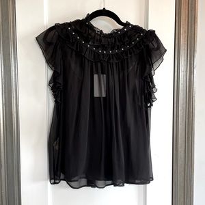 FLANNEL Utopia Silk Blouse, Black, Size L, NWT NEVER WORN